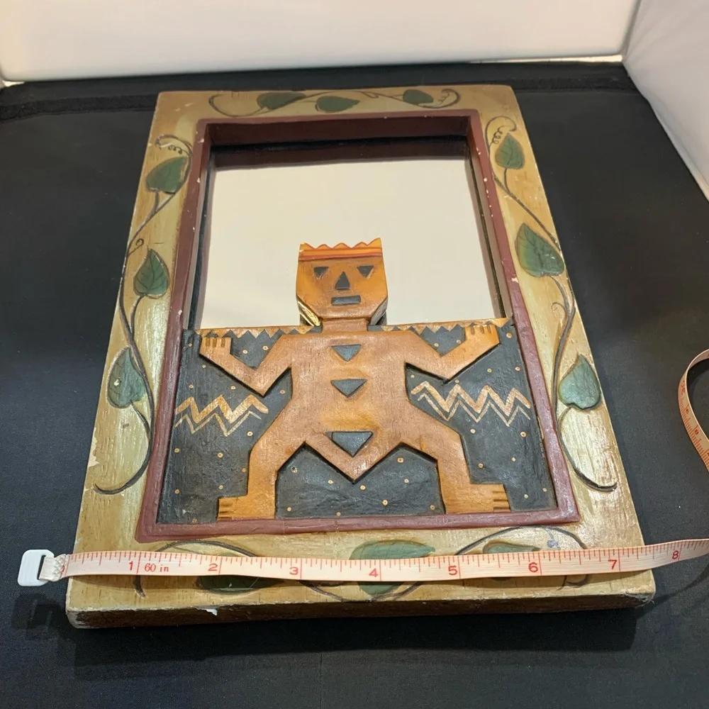 Hand painted wood carved mirror